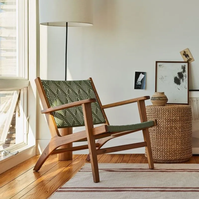 Oak Chair With Woven Rattan Seat